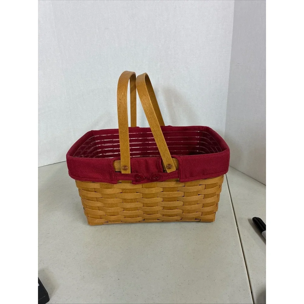 Longaberger‎ 2009 Handwoven Basket with Burgundy Liner and Plastic Protector